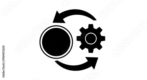 Vector illustration of money and gear icon representing financial operations and process automation on transparence background