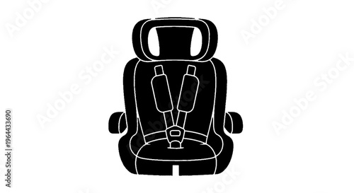 Vector illustration of black silhouette of a child car seat with a fivepoint harness on transparence background