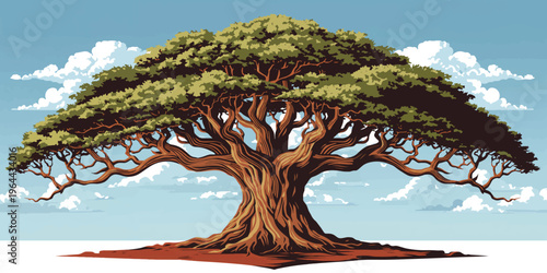 winter tree on a snowy hill landscape under a clear sky