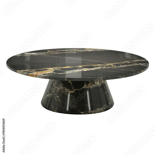 Black marble coffee table with gold veining isolated on a transparent background