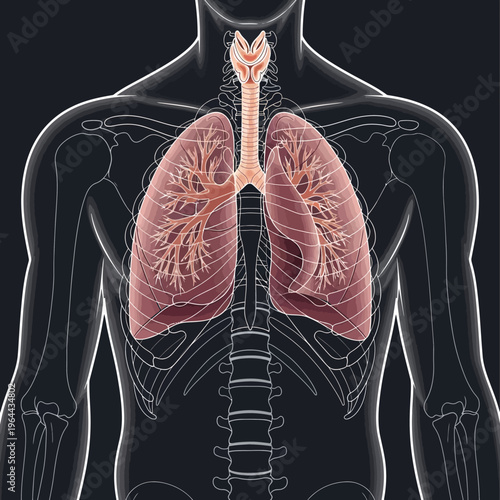 Human Lungs and Respiratory System within Torso Anatomy.