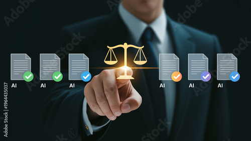 Artificial Intelligence Legal Compliance And Ethics Concept With Digital Balance Scale
