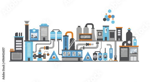 Industrial Chemical Plant Manufacturing Process Flow Diagram.