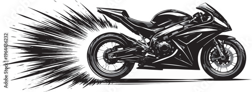 Sport Motorcycle with Explosive Energy Lines from Rear Wheel Representing Speed, Power and Acceleration Concept