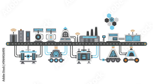 Modern automated factory production line with advanced technology and robotics.