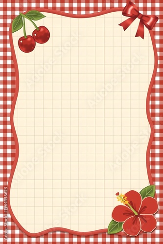 frame with flowers, berry, cherry and red themes note