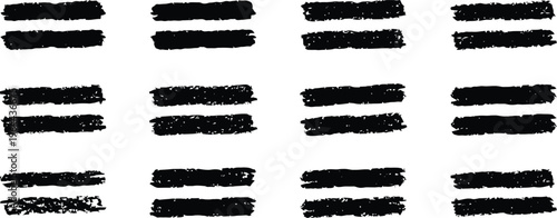 Black textured brush stroke rectangles in rows on white background Keywords: abstract, art, background, black, brush, brushstroke, chalk, crayon, design, element, graphic, grunge, handmade