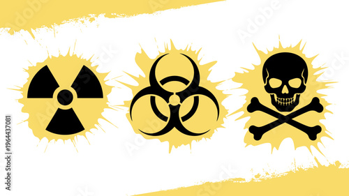 Set of hazard warning symbols, radioactive, biohazard and toxic signs
