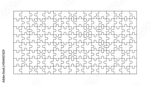 Complete black and white jigsaw puzzle pattern with many interlocking pieces represents teamwork and complexity of a solution.