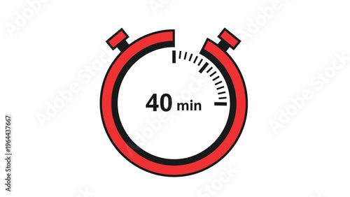 Red stopwatch timer icon indicating a duration of forty minutes for time management or deadline tracking in business.
