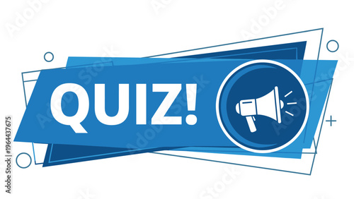 Quiz night announcement banner with a megaphone icon on a blue background for promotional events or school activities.