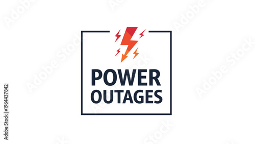 Power outages warning sign featuring a stylized red lightning bolt inside a square frame to indicate electrical failure.