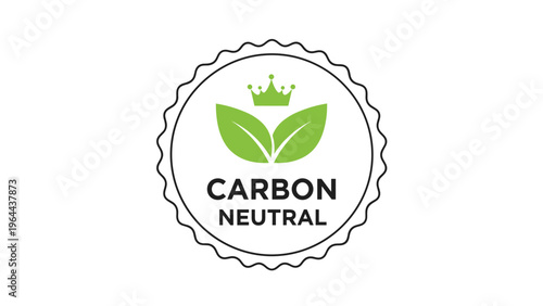 Green carbon neutral certification badge with two leaves and a crown symbol representing environmental standards.