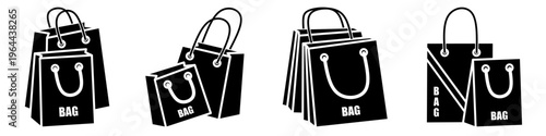 Bag icon set. Vector symbol. Illustration of shop bag. Shopping bag. Vector illustration. Stock vector.