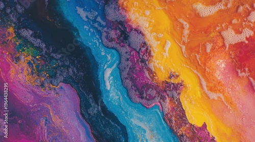Vibrant Rainbow Colors Swirling in Abstract Fluid Dynamics with Bubbles and Texture