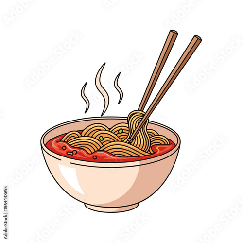 Bowl of Hot Noodles with Chopsticks