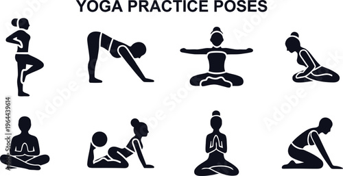 Various yoga poses for practice and flexibility  different exercises for body and mind