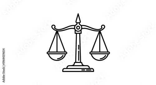 Outline Icon of Classic Justice Scale Representing Law and Balance, Isolated White Background