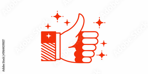 A red thumbs up illustration with sparkling star accents