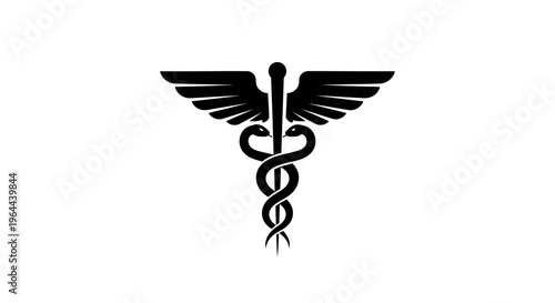 Caduceus Symbol Representing Medicine and Healthcare Profession, Isolated White Background