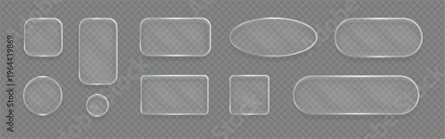 Liquid glass frame with glowing light effect and realistic surface. Vector transparent border outline works for digital design and advertising projects. Glossy illuminated contours highlights