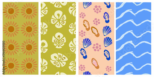 A vibrant collection of retro patterned wallpaper designs displayed vertically