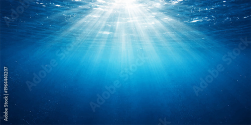 A deep blue underwater world background features a bright summer sun burst and light rays shining through the sea wave to create a loop design