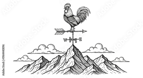 Rooster Weathervane on Mountain Peak Sketch.