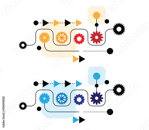 Abstract Gear Cogwheels Mechanism Line Art Shapes. Technological graphics and industrial equipment vector art