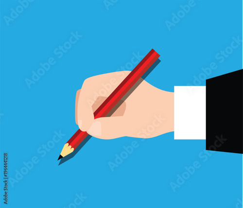 Hand of Business Man Writing with a Pencil. People and activities at work, signing documents vector art