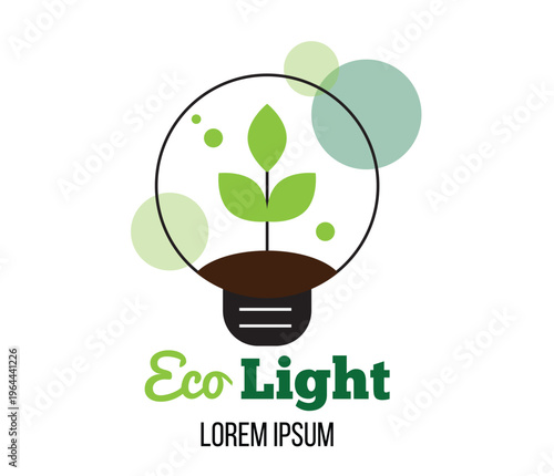 Eco Green Light Bulb with Plant Line Art. Sustainable technology and electricity, agriculture vector art