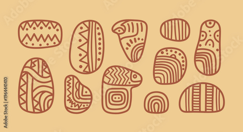 Collection of Hand Drawn Abstract Organic Shapes with Tribal Patterns.