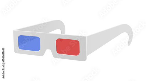 3D glasses for watching films with special effects. Vector in 3d style, isolated cinematography accessories for audience. Paper eyeglasses with red and blue colors. Watching movies or television