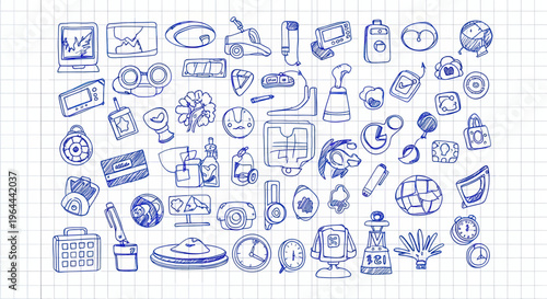 Collection of Hand Drawn Technology and Gadget Icons.