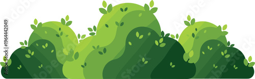 Green garden bush border and lush shrubbery hedge vector illustration featuring organic rounded foliage shapes isolated on white background for park landscape design elements.