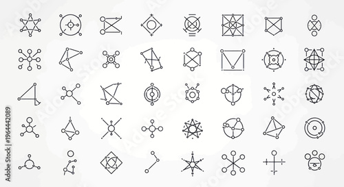 Collection of Hand-Drawn Abstract Geometric Symbols and Mystical Icons.