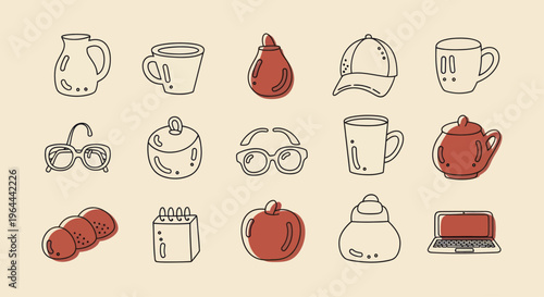 Collection of Hand-Drawn Everyday Objects and Accessories in Doodle Style.