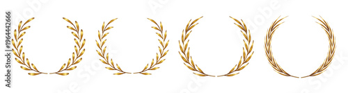 Gold laurel wreaths with shine and detailed texture. Vector symbol of victory, honor and achievement. Awards or certificates, badges or premium branding. Ceremonial visuals or royal decorations.