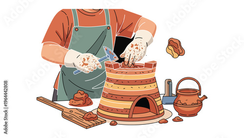 Crafting with Clay: A skilled artisan meticulously molds and shapes clay, crafting a unique piece of pottery with passion and precision.