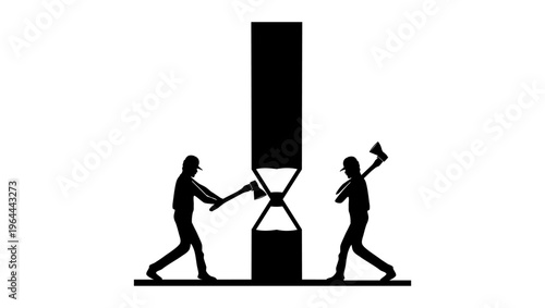 Lumberjack chopping a pencil, black isolated silhouette