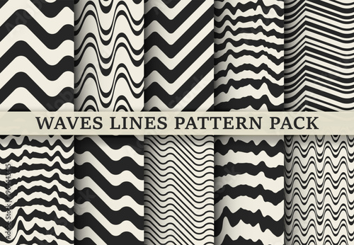 Wave Zigzag Lines Pack. Seamless pattern.