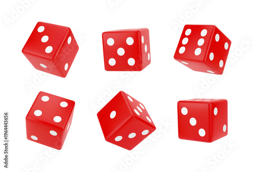 Rolling dice pair with random numbers, casino accessories. Vector in 3d style, gambling and plating. Realistic thrown cubes with dots, chance to win. Betting and playing games, winning jackpot