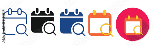 Set of calendar search icons in different styles for web and app design