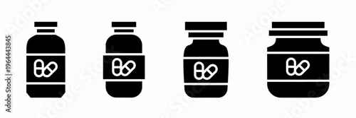 Drug bottle icon set. Vector symbol. Illustration of drug bottle. Medicine. Vector illustration. Stock vector.