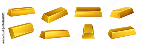 Precious metals with no engravings or markings, realistic gold bullions set. Vector bars with polished surfaces, wealth and richness, money and financial stability. Economic growth and assets savings