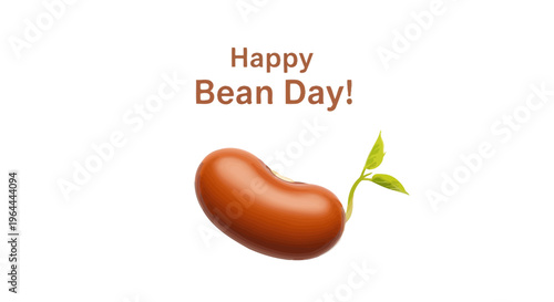 Brown bean with green sprout growing.