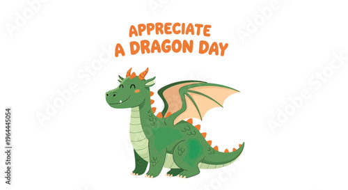 Green dragon with orange wings standing.