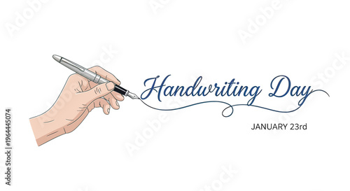 Hand holding pen for writing text.