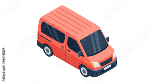 Orange Van Vehicle Transportation Isometric View.
