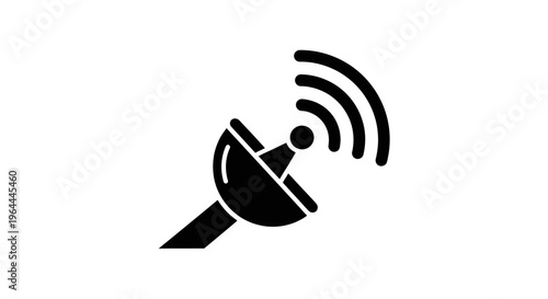 Satellite Dish Transmitting Signal Icon Black and White.